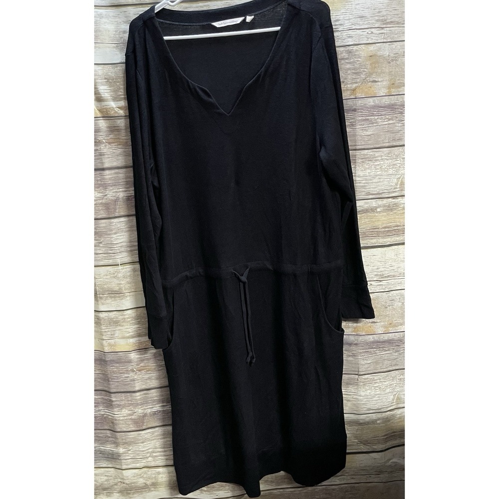 Soft Surroundings‎ Dress 1X Black Casual Short Sleeve Tie Waist Comfortable